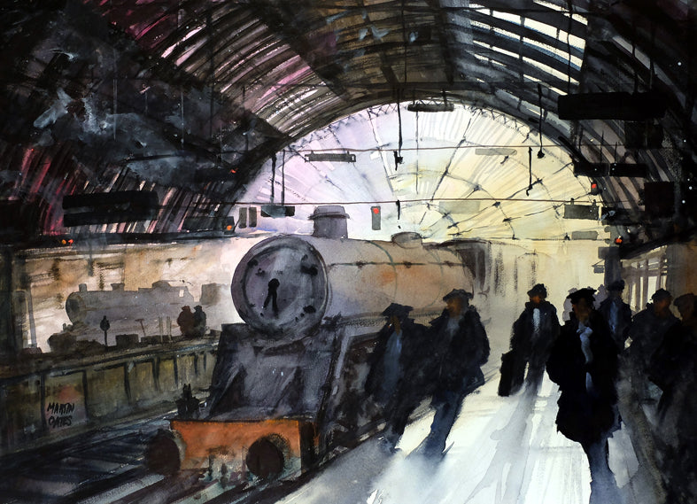 Queen Street Station Steam Glasgow   Original watercolour 50x70 cm