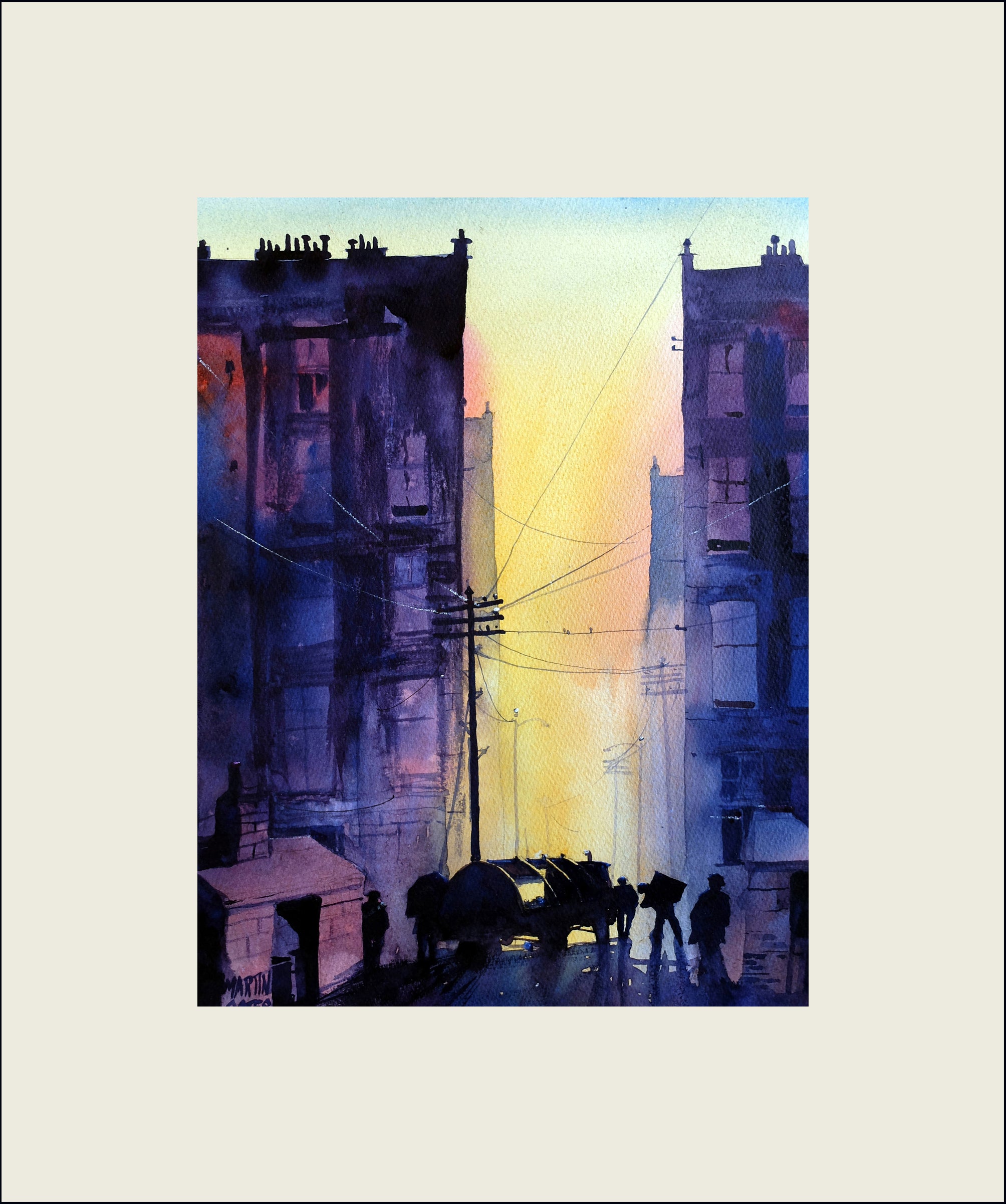 Glasgow Binmen . Original Watercolour Painting  30 x 40 cm