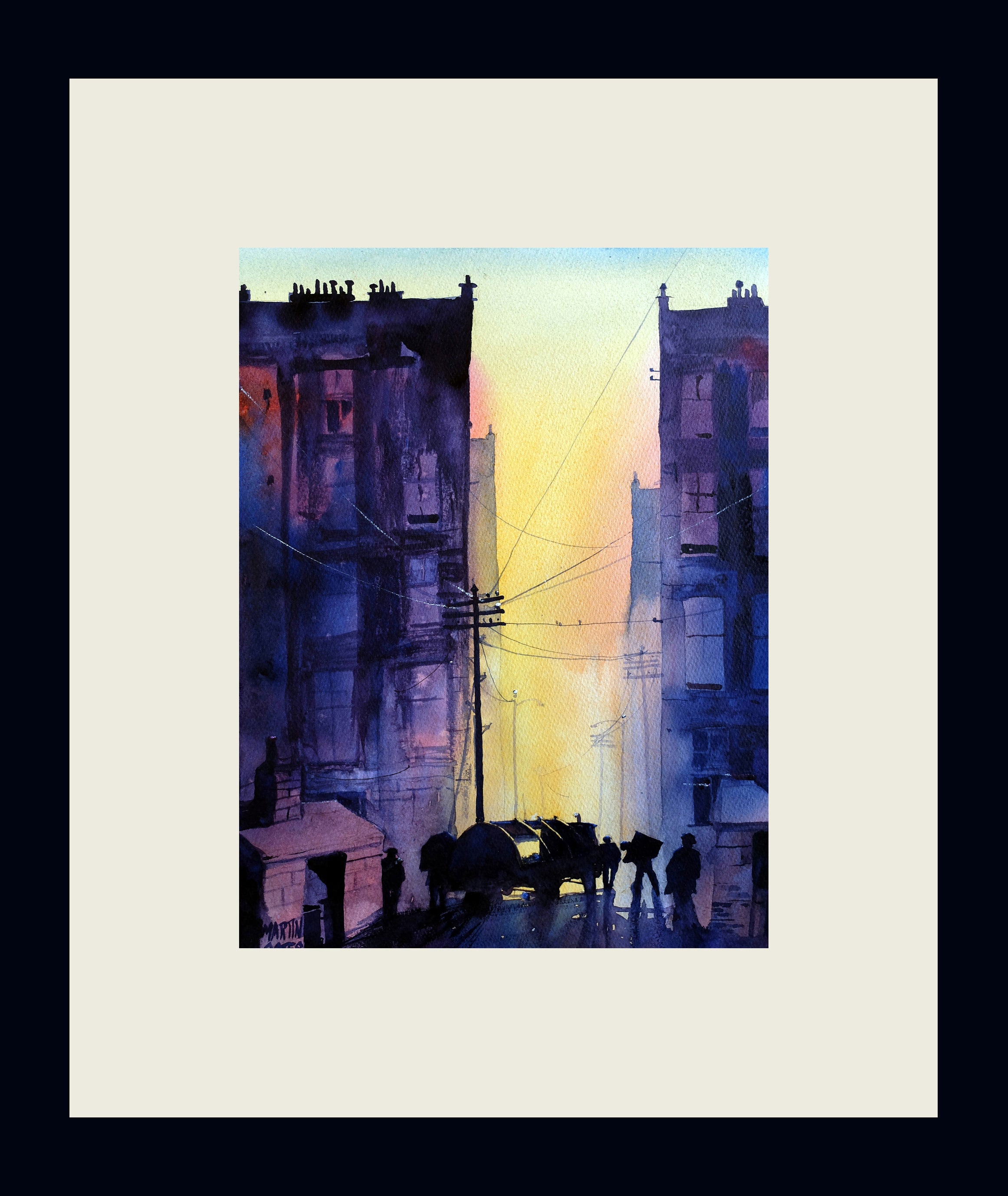 Glasgow Binmen . Original Watercolour Painting  30 x 40 cm