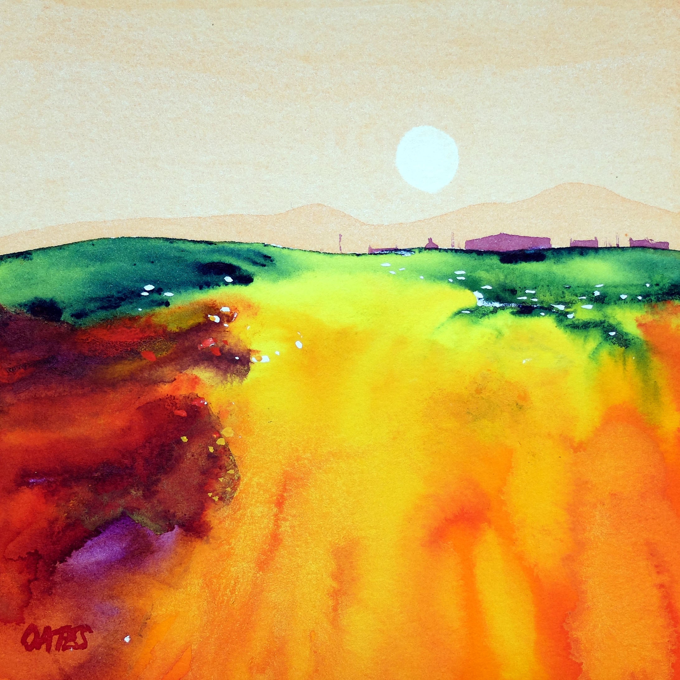 Perthshire Sunset.  Original Watercolour Painting 18x18cm